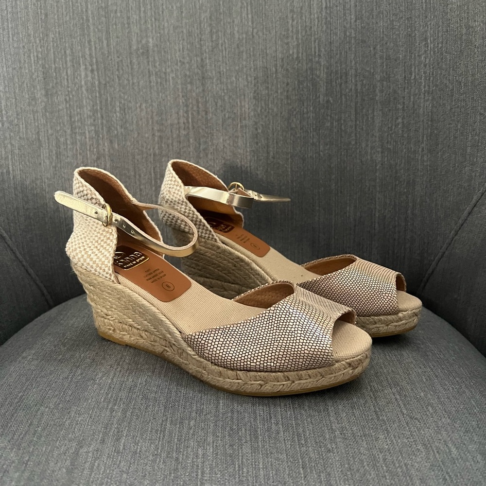 Kanna Womens Shoes Size 8 Gold Espadrille Peep Toe Ankle Tie Sandals